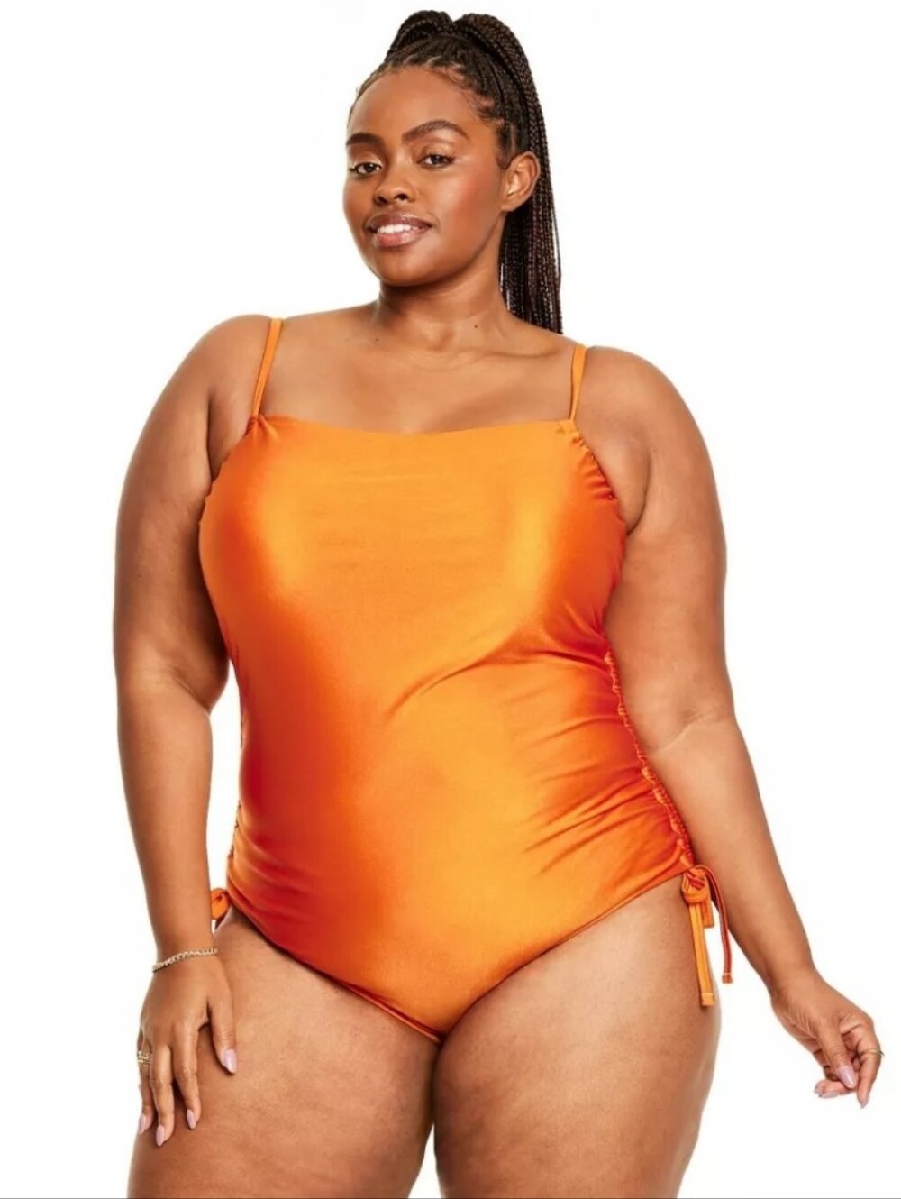NWOT. Plus-Size Orange One-Piece Swimsuit with Adjustable Side Ties 2XL